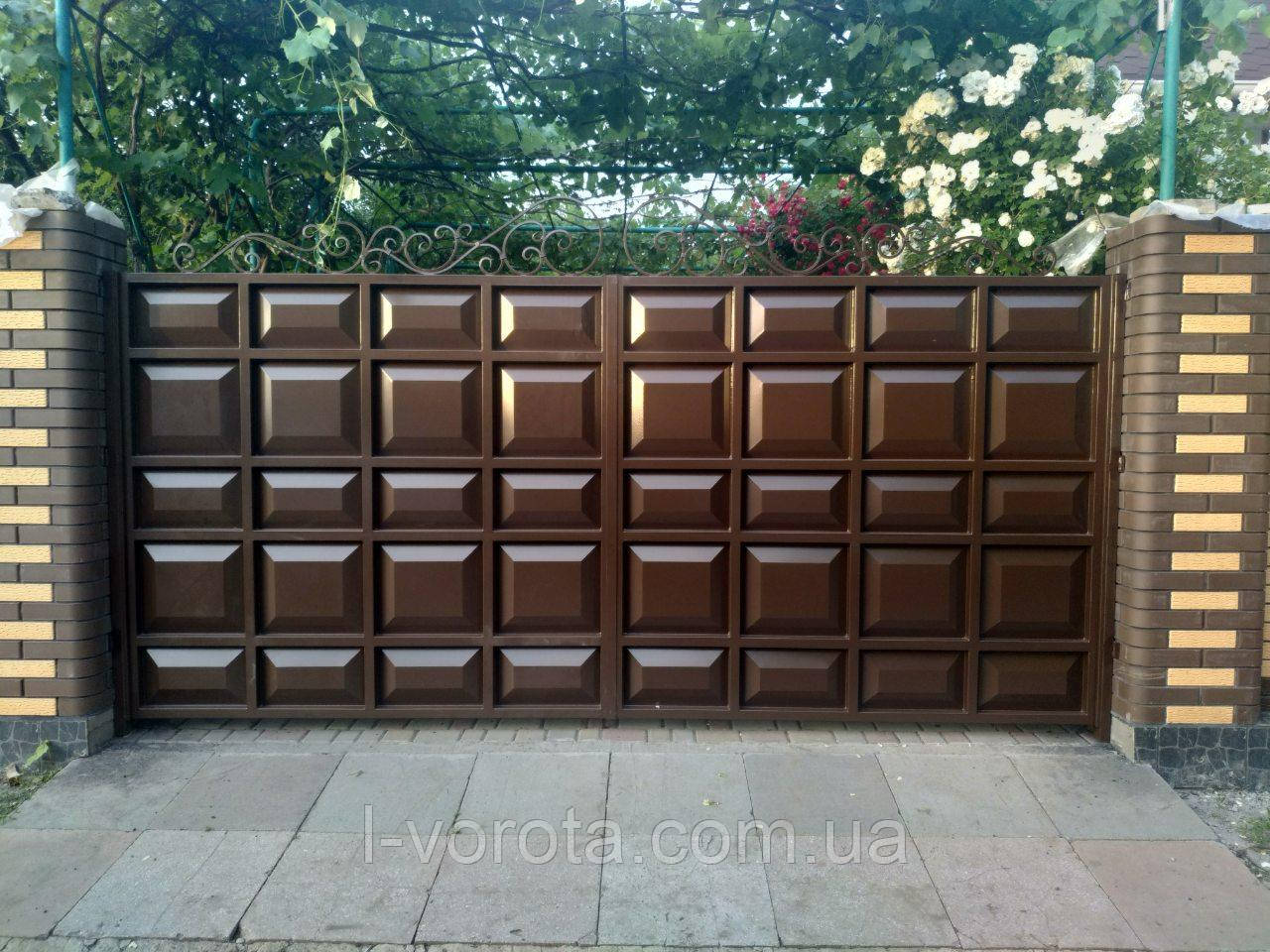 Ворота автоматичні 4000 * 2000 (дизайн шоколадка, фільонка вузьке поле)