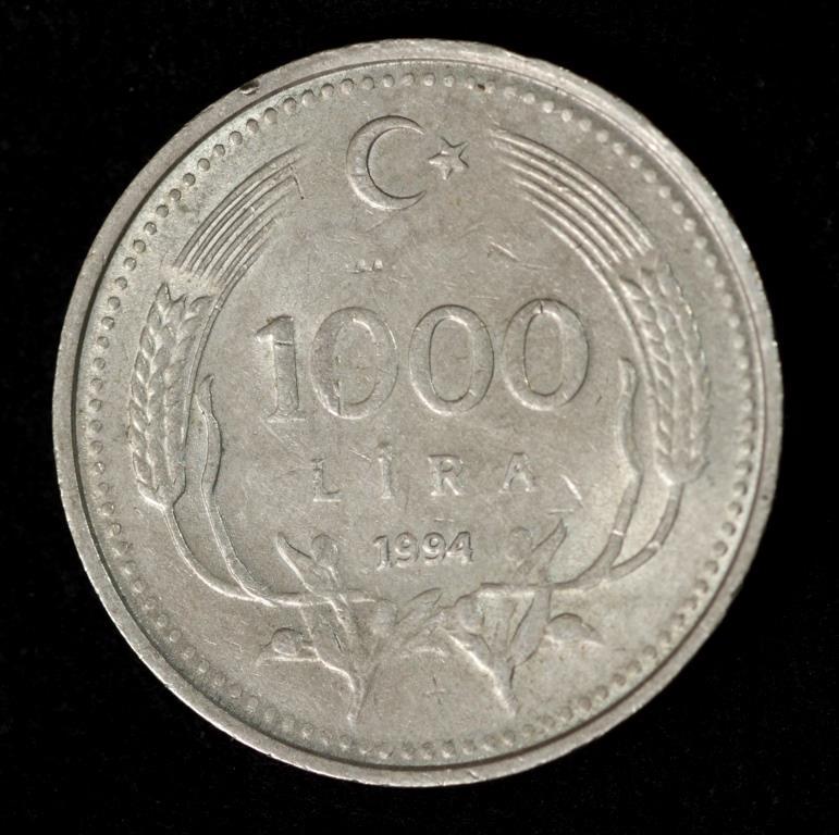 Монета Туреччини 1000 літрів 1991-94 рр., фото 1