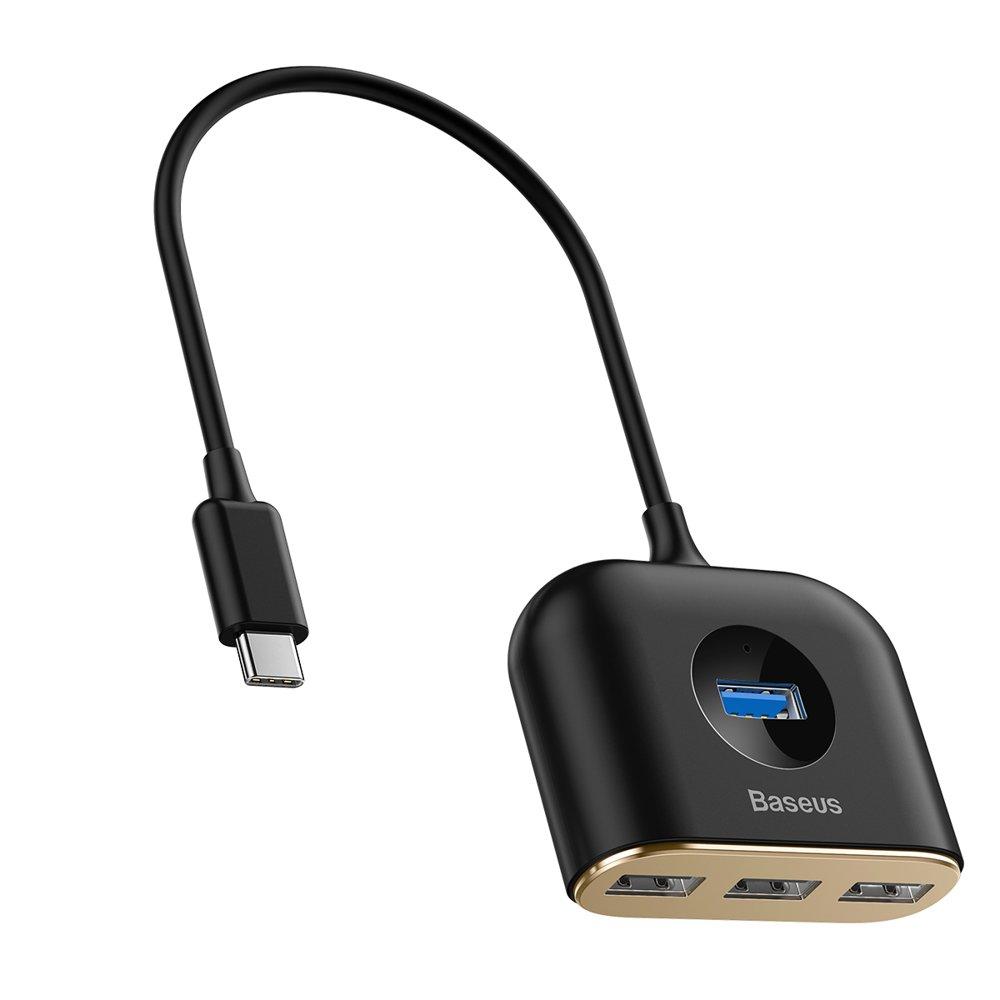 Переходник Baseus Square round 4 in 1 USB HUB (Type-C to USB3.0*1+USB2.0*3) 0.17m, Black (CAHUB-BY01)