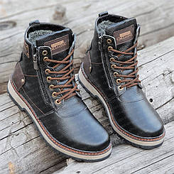 Чоловічі зимові черевики високі з натуральної шкіри чорні Zangak 42 розмір