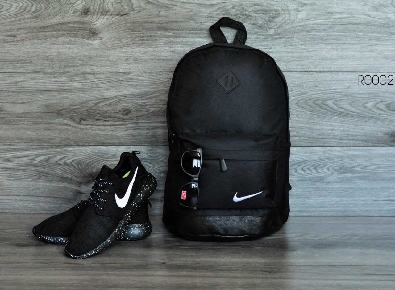 Рюкзак міський спортивний Nike чорний з шкіряним дном чоловічий жіночий найк
