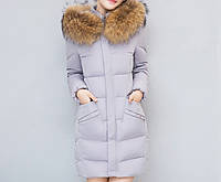 Женская стеганная куртка с капюшоном и меховой отделкой, серая, опт