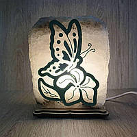 Соляная лампа, ночник, светильник бабочка на цветке с гравировкой