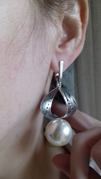 Срібні сережки з великою перлиною 20 мм, фото 1