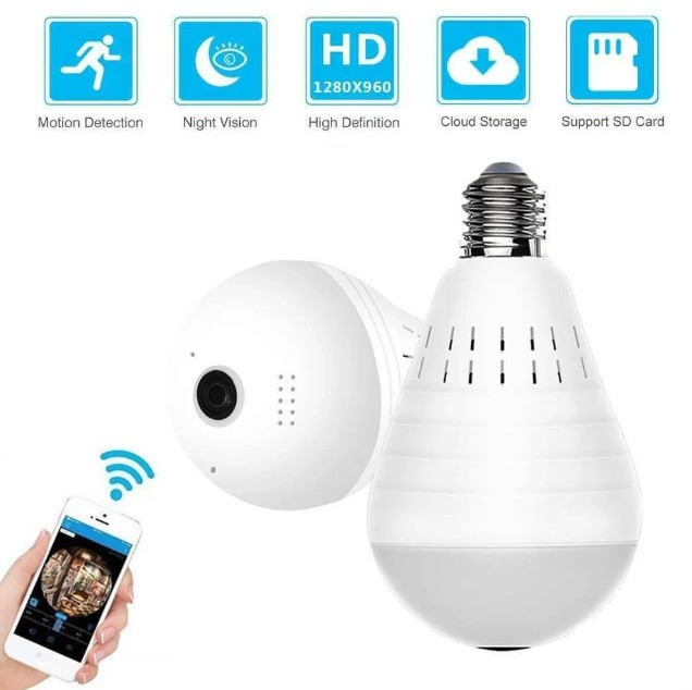 Панорамна Wi-Fi IP камера 360° (лампа) EC75B-P12, фото 1