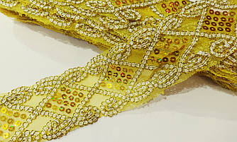 Тасьма декоративна з паєтками 6 см (жовтий/золото)