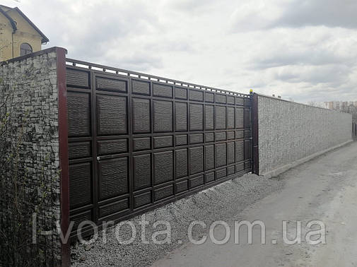Відкатні ворота автоматичні 5500 на 2200 (дизайн фільонка, шоколадка з вузьким полем), фото 3