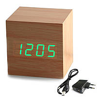 Часы будильник wood clock green оригинальный подарок