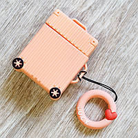 Силіконовий чохол для Apple AirPods (чохол +брелок) (coral&orange suitcase)