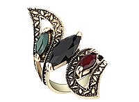 Позолоченное кольцо женское с цветными камнями код 1140