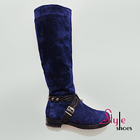 Чоботи риддінгси жіночі зимові з натуральної замші синього кольору "Style Shoes"