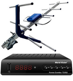 Комплект Т2/супутниковий тюнер Foros Combo + Т2 антена ES-003 (синій)