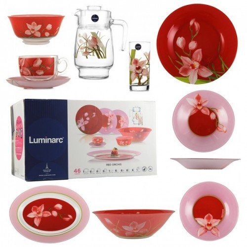Столовий сервіз Luminarc Red Orchins 46 предметів червоний (N4828) HD, фото 1