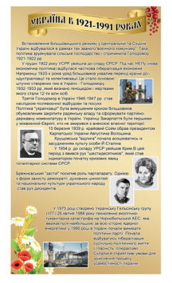 Стенд для кабінету історії "Україна в 1921-1991 роках"