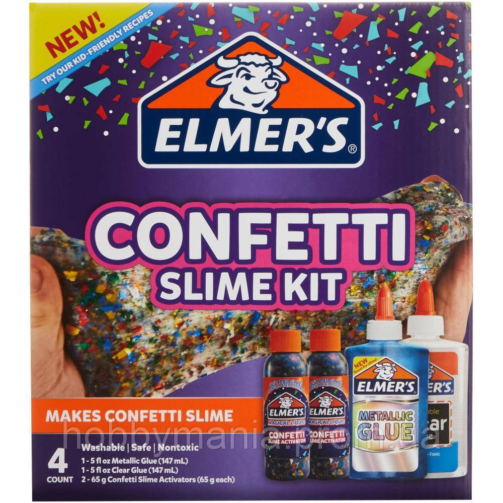 "Конфеті" — набір клею й активатора для слаймів 4 шт., Elmer's Confetti slime kit