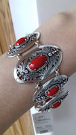 Шикарный серебряный браслет с красным кораллом