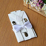 Стильний і модний дитячий комплект: підтяжки + метелик №13 білого кольору, фото 2