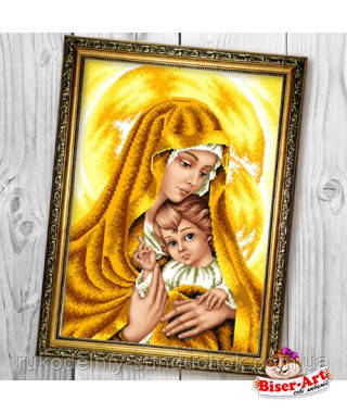 Схема для вишивки бісером Бисер-Арт Мадонна з немовлям в золотих тонах (В602), фото 1