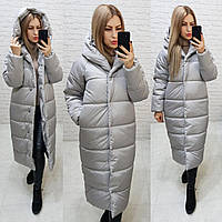 Пальто куртка Oversize зима, артикул 521, цвет перламутровый серый
