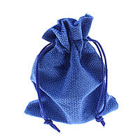 Мішечок подарунковий прямокутний Льон тканинний синій однотонний розмір 7/9 см із затяжками в пакованні 50 штук