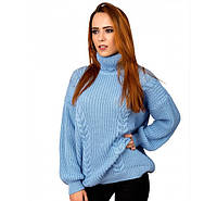 Стильный свитер вязаный с косами оверсайз фасон турецкая мериносовая пряжа голубой
