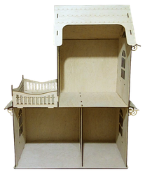 Будиночок No 1 (2 поверхи, 3 кімнати, тераса) — Нефарбована фанера — 74 х 41 х 87 см AS-4272, BF-001