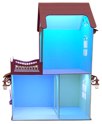 Будиночок No 4 (2 поверхи, 3 кімнати, тераса) — Крошена фанера + підсвітка + пульт + Wi-Fi — 74 х 41 х 87 см