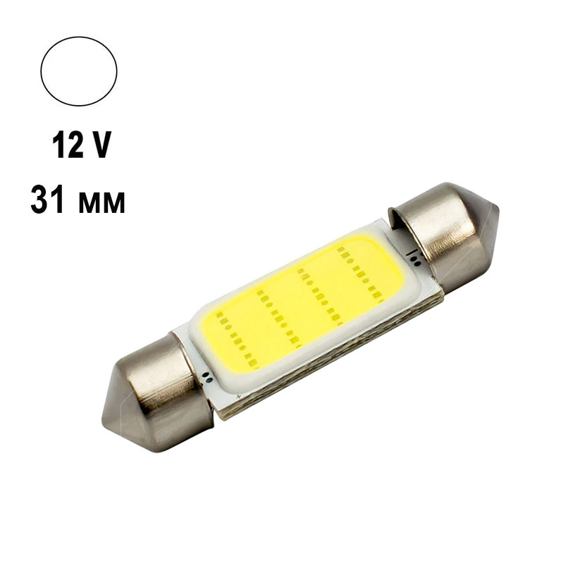 Автолампа Terra Festoon, цоколь SV8.5-8, COB, 31 мм, білий, 12V, фото 1