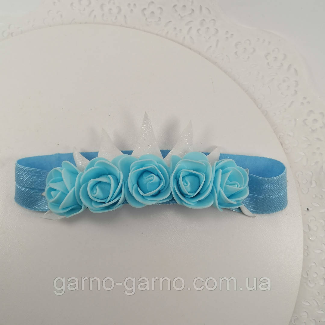 Пов'язка блакитна з короною Прикраса для волосся пов'язка з квітами та коронкою