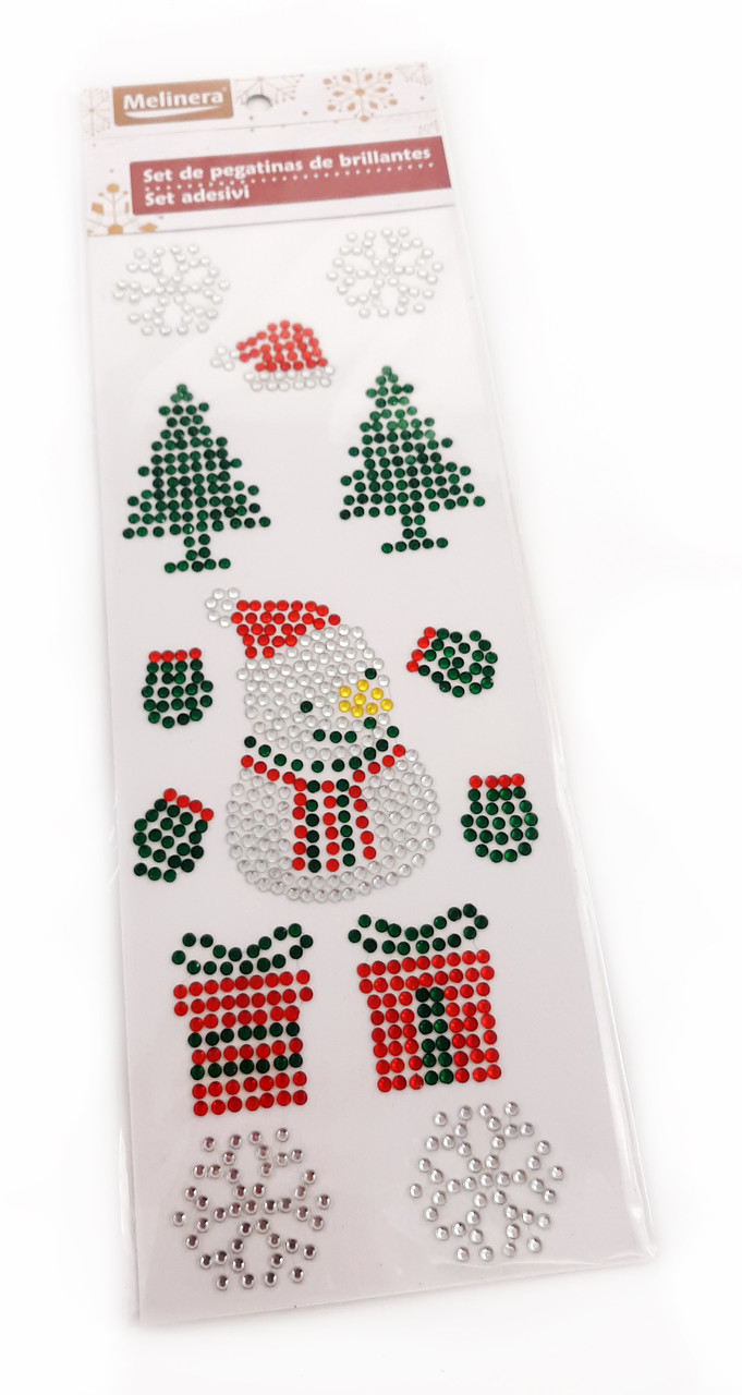 Новорічні наклейки стрази Сніговик Melinera 14 шт., декоративні стрази на клейовій основі