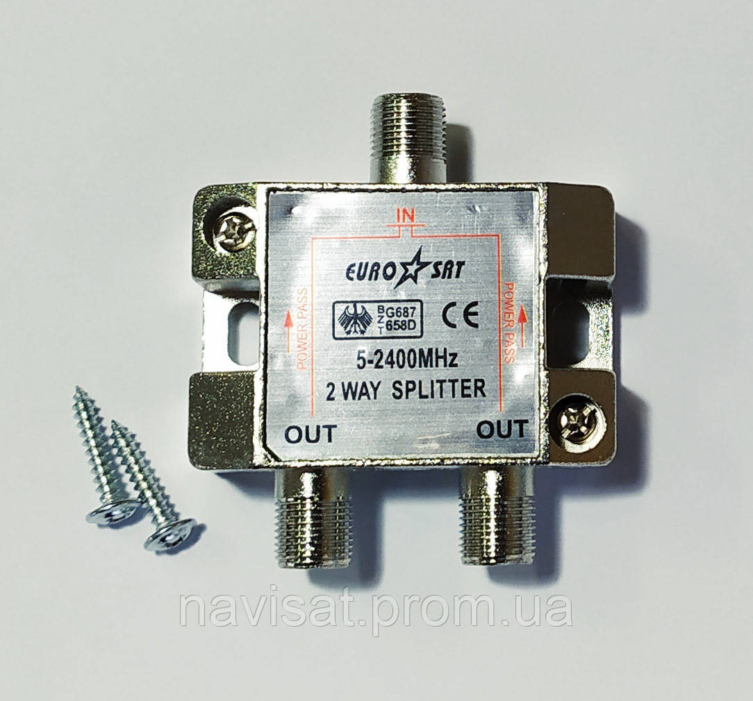 2 Way Splitter EuroSat 5-2400MHZ З проходом живлення