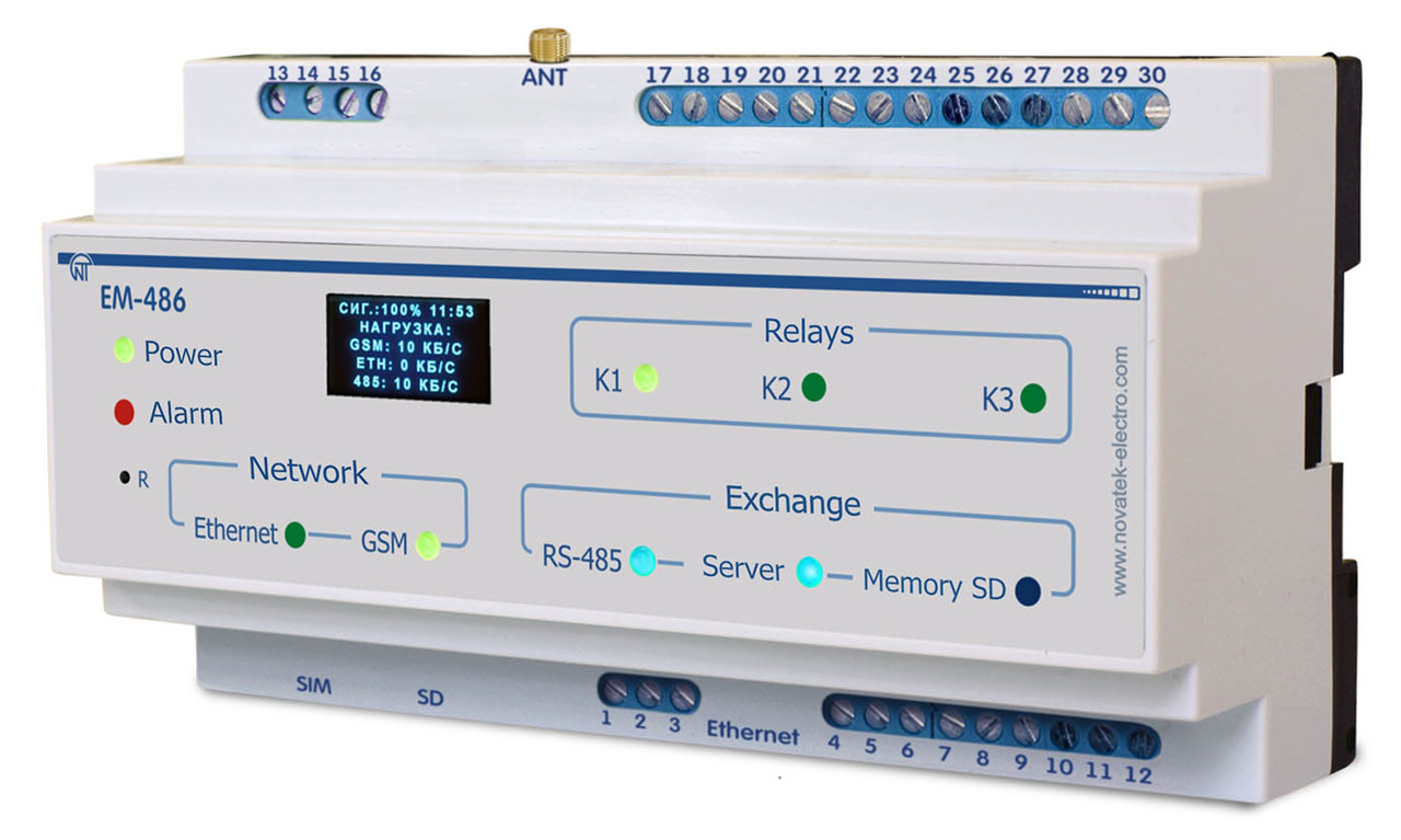 Контролер інтерфейсу Modbus RS-485 через мобільний зв'язок 2-G GSM модуль, 4 входи, 3 реле