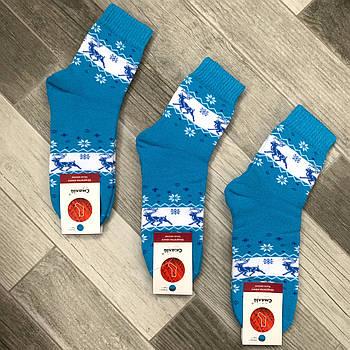 Шкарпетки жіночі махрові х/б Смалій, 23-25 розмір, малюнок 73 - Норвезька візерунок, яскраво-блакитні