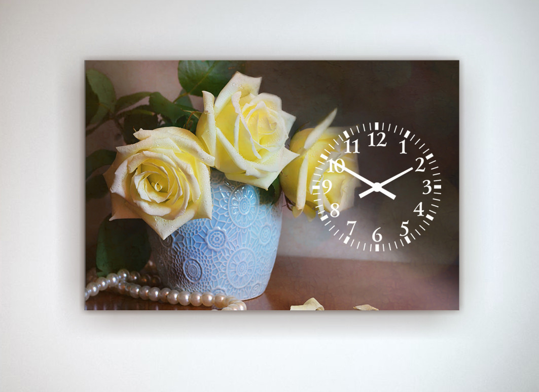 Картина годинник "Білі троянди" 40 х 60 см