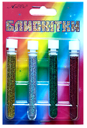 Блискітки (Глітер) Набір No 3 — 2 г (4 шт.) - Золото Гол + Срібло Гол + Зелений Гол + Червоний Гол AS-2203,