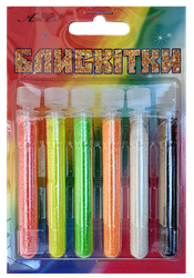 Блискітки (Глітер) Набір No 15 - 2 г (6 шт) - Флуоресцентні - Лимонний + Зелений + Жовтогарячий + Персиковий +