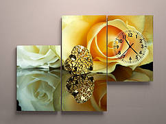 Настінний годинник із картиною на полотні Троянди Загальний габарит 90х60