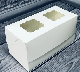 Коробка для капкейків біла з вікном, 2 шт. мілований картон Два віконця