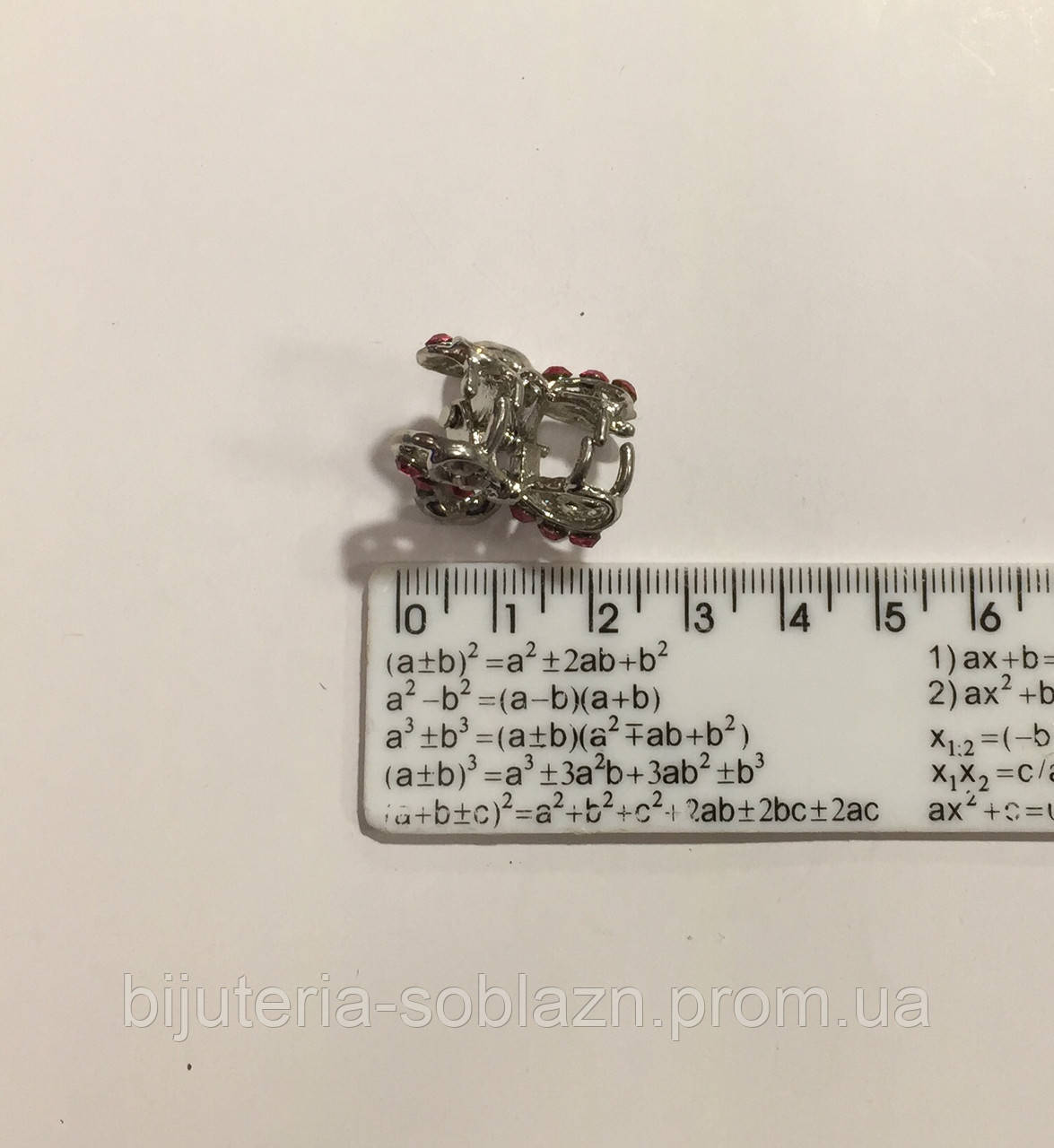 Серебристая Розовая заколка краб для волос металл мальвинка со стразами Бант - фото 4 - id-p1096817506