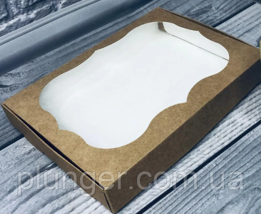 Коробка для печива, пряників з вікном Крафт 15 см х 20 см х 3 см, мілований картон, фото 1