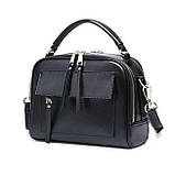 Сумка шкіряна жіноча стильна. Сумочка з натуральної шкіри (чорна), фото 2