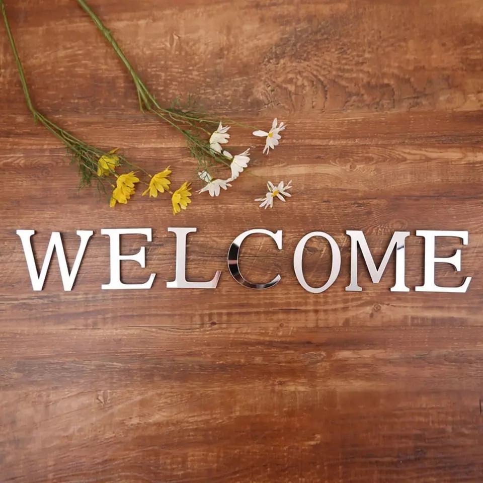 Дзеркальні пластикові літери наклейки, WELCOME, літери 3D, 10 см висота