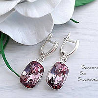 Стильные сережки с камнями Swarovski бордово-розового оттенка