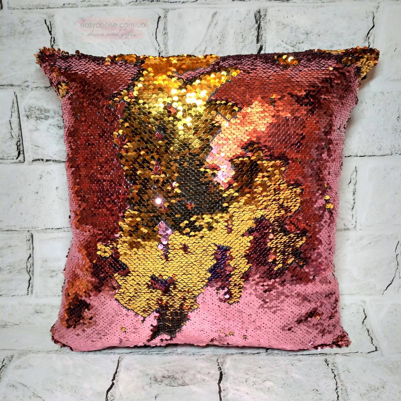 Подушка декоративна з паєтками Рожеве золото 39х39 см