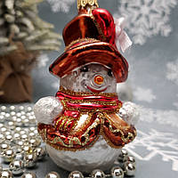 Стеклянная елочная игрушка irena снеговик с бантом в шляпке ирэна ирена