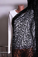 Ткань сетка ажурная - черного цвета с паетками и узорными завитками