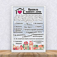 Постер "Правила нашого будинку "Будиночки" Різдво + рамка А4 - Російська