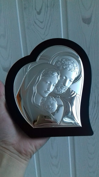 Срібна Ікона на дерев яній основі  "Свята Родина" Valenti (12,5 x 10,5 см), фото 1