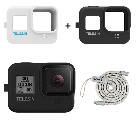 Комплект силікнових чохлів Telesin для GoPro HERO8 Black зі страхувальним ремінцем, фото 1