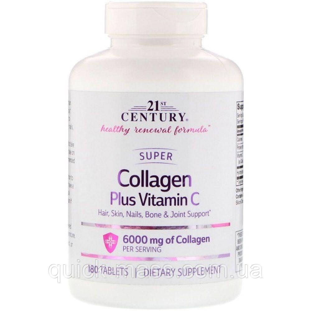 Колаген Super Collagen Plus Vitamin C 21st Century, 6000 mg, 180 Tablets, фото 1